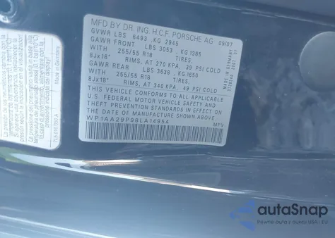 2008 Porsche Cayenne из США, поврежденный, VIN WP1AA29P98LA14954